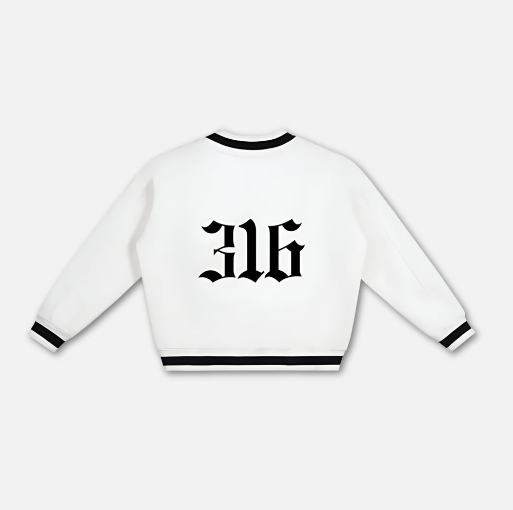 316 Crest V-Neck Sweatshirt - White 