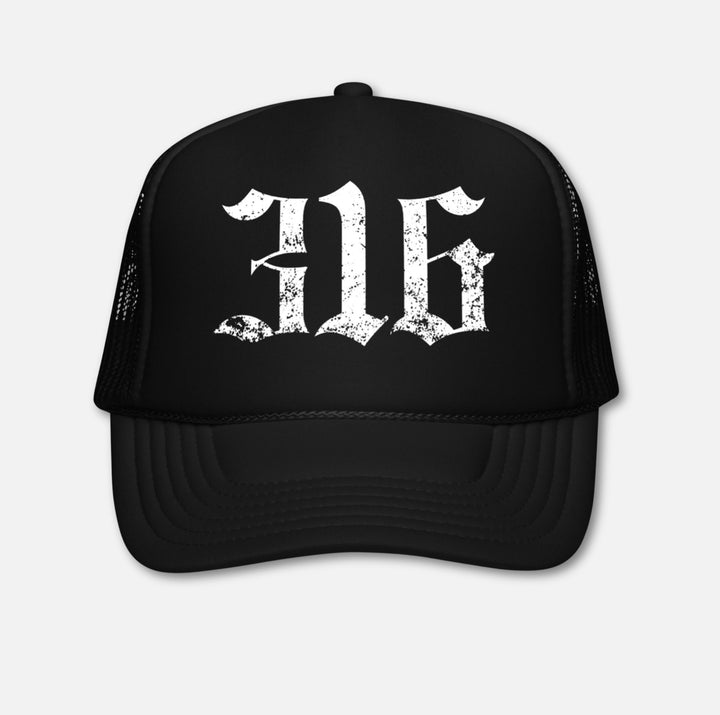 316 Old English Trucker Hat Black 