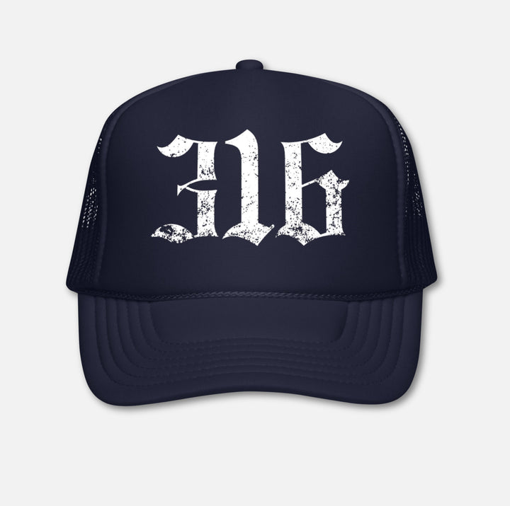 316 Old English Trucker Hat Navy 