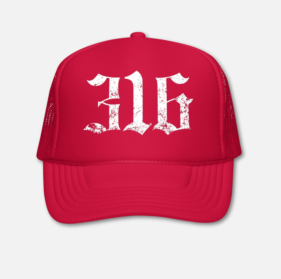316 Old English Trucker Hat Red 