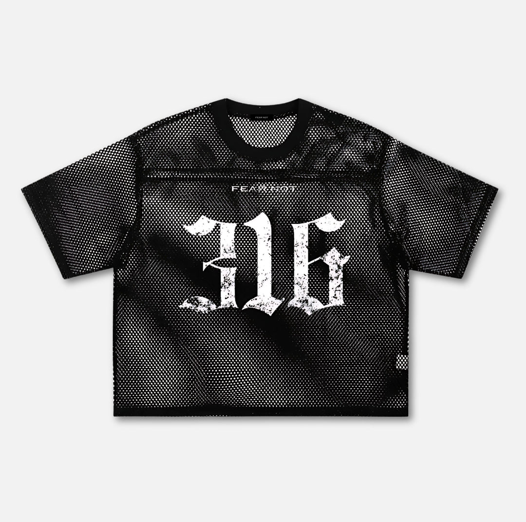 316 See-Through Boxy Net Tee Black S 