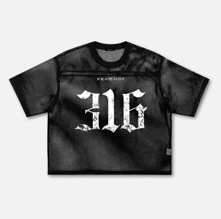 316 See-Through Boxy Net Tee Black S 