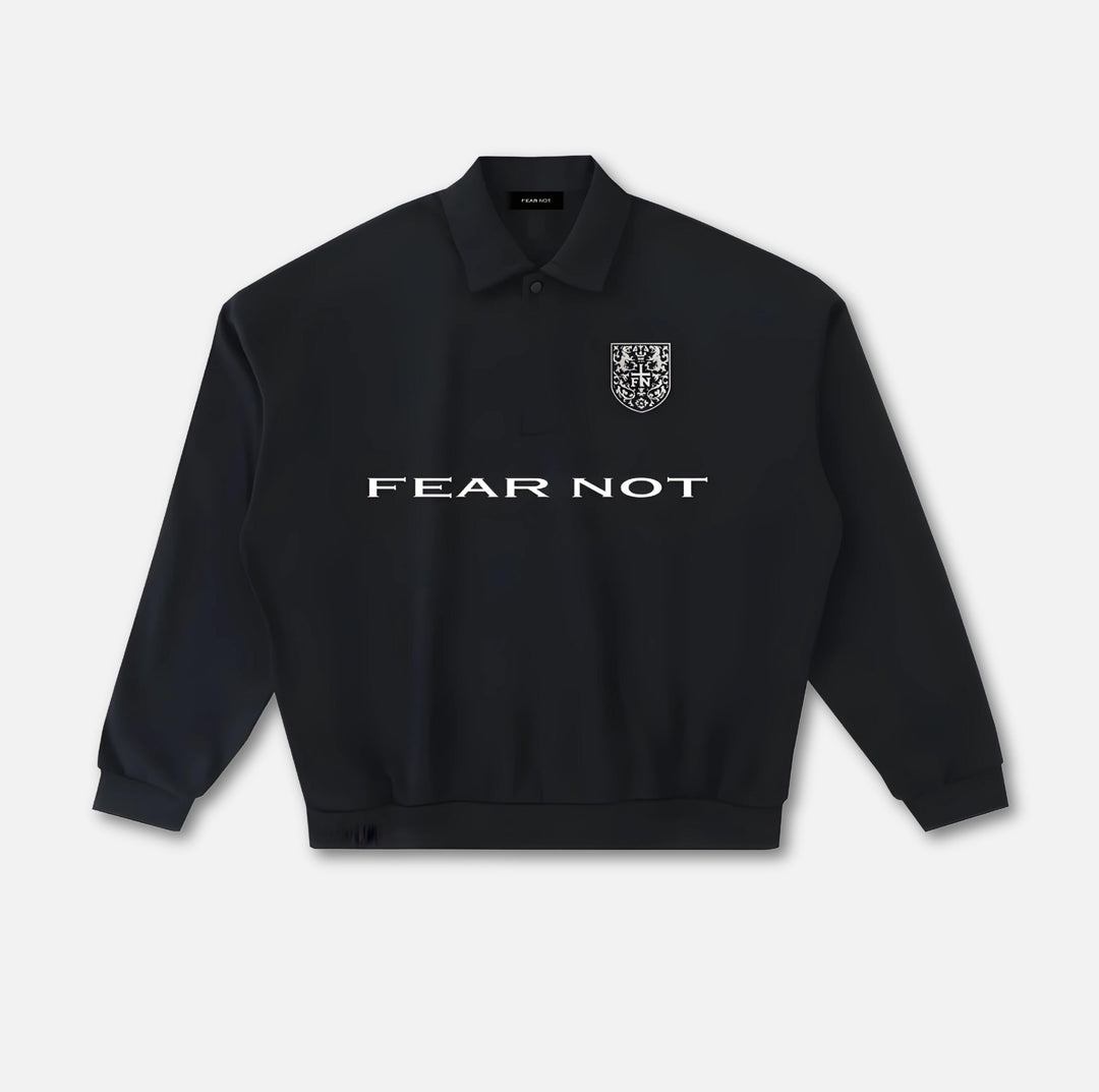 Crest Long-Sleeve Polo Sweatshirt Black S 