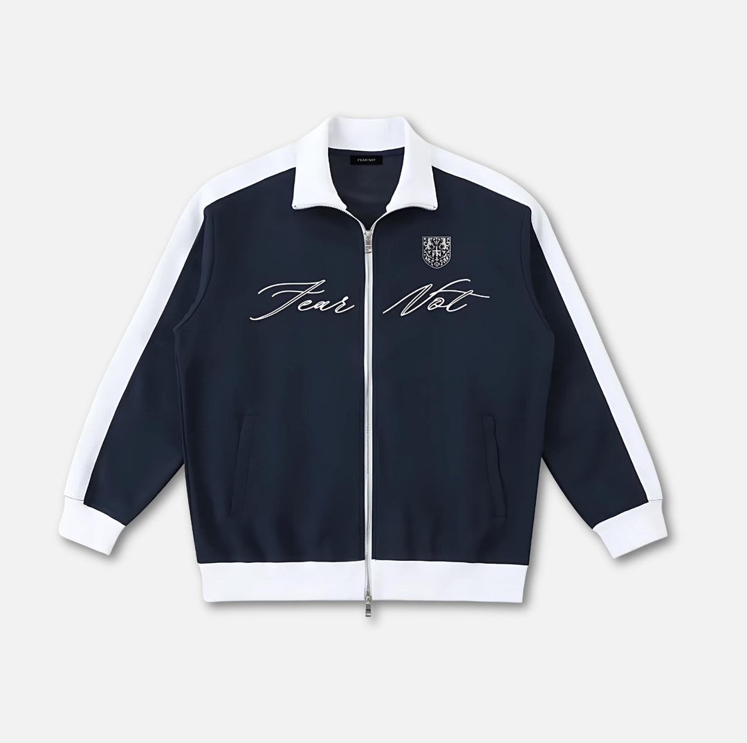 Crest Script Contrast Trim Jacket Navy Blue 2XS 