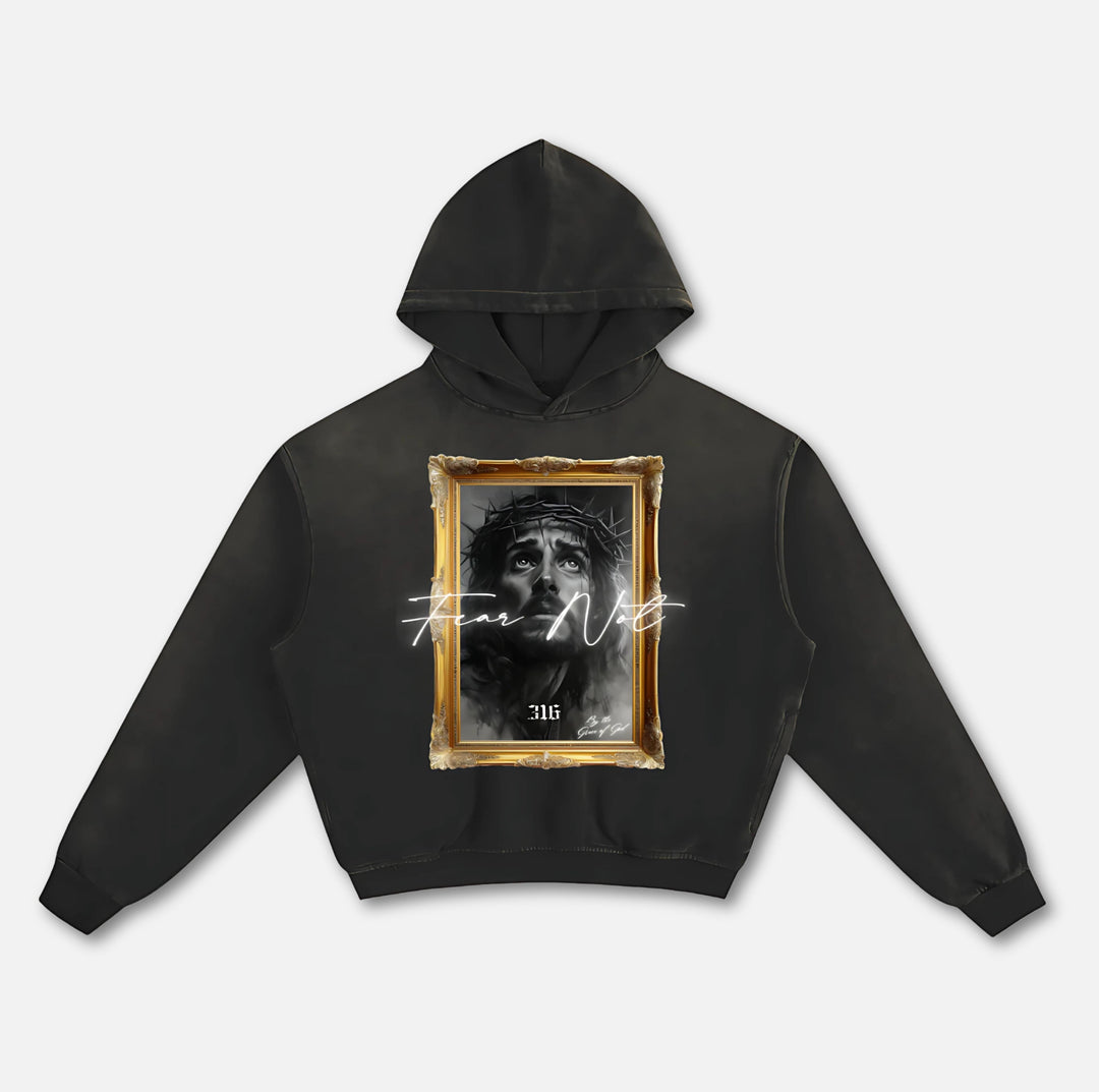 Portrait of Christ Boxy Hoodie Black S 