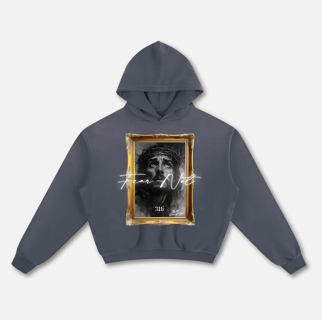 Portrait of Christ Boxy Hoodie Blue S 