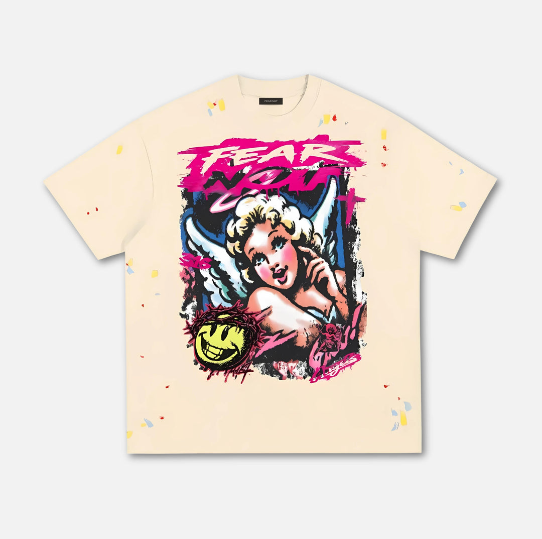 Retro Angel Painted Tee Light Apricot S 