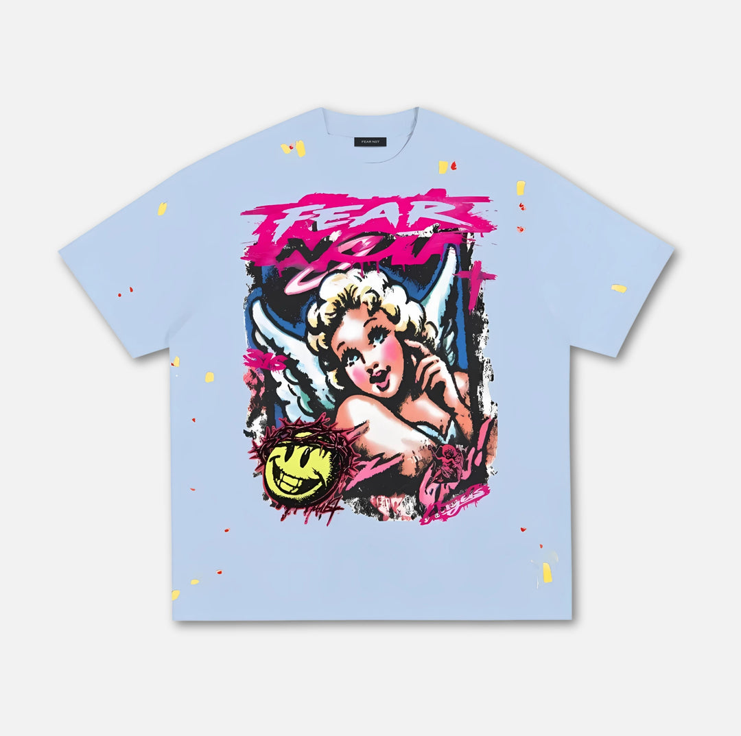 Retro Angel Painted Tee Light Blue S 