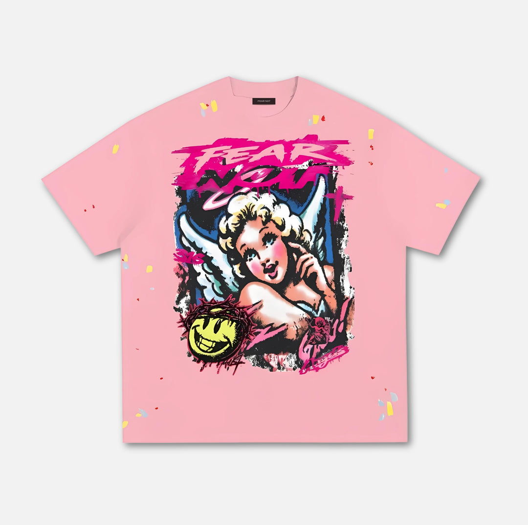 Retro Angel Painted Tee Pink S 