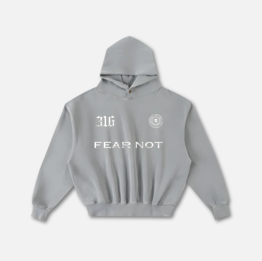 Wreath Crest Frayed Hoodie Light Gray S 