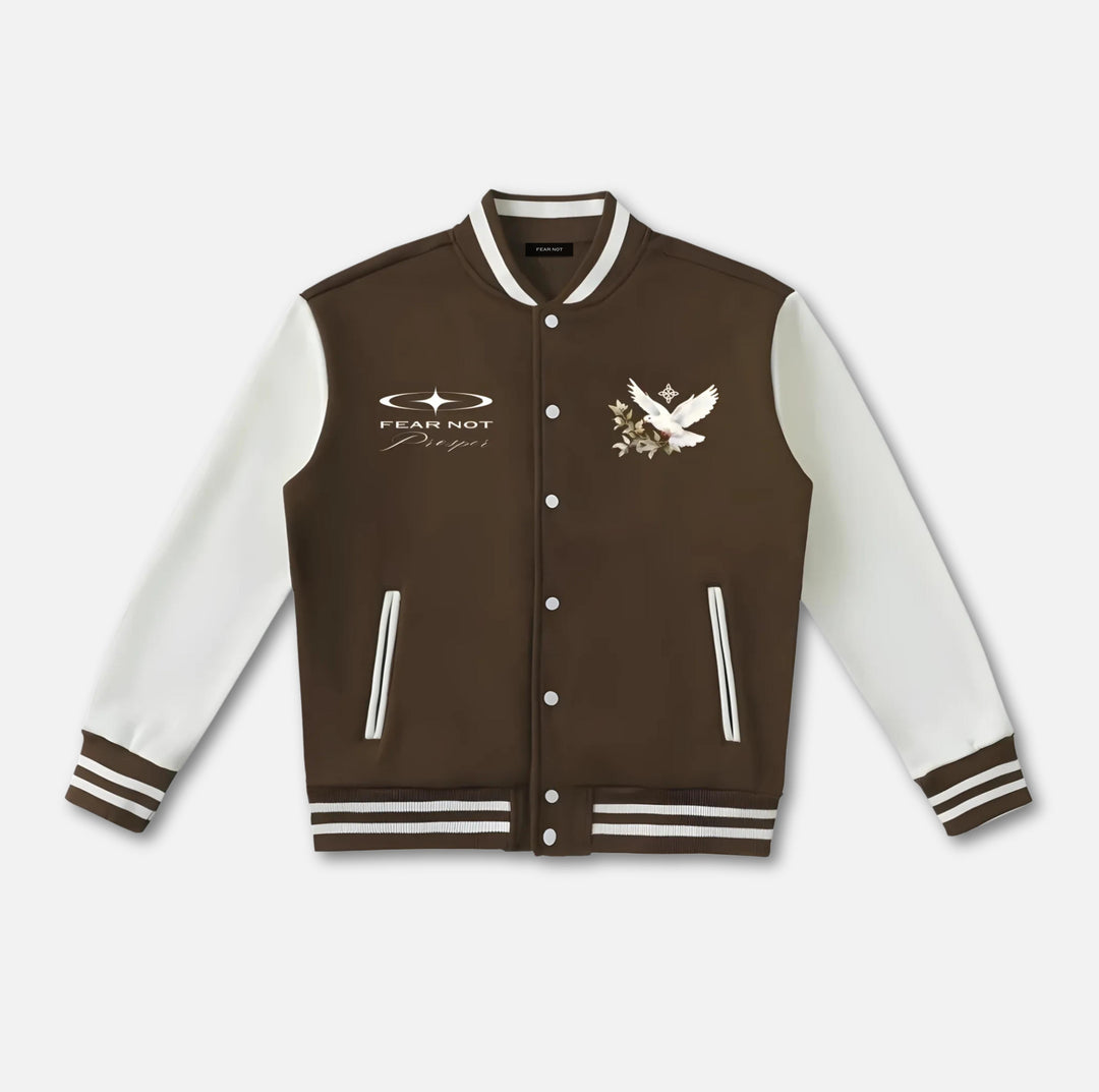 Wreath Dove Varsity Jacket Coffee XS 
